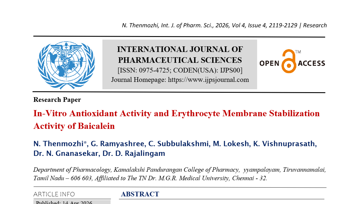 In-Vitro Antioxidant Activity and Erythrocyte Membrane Stabilization Activity of Baicalein