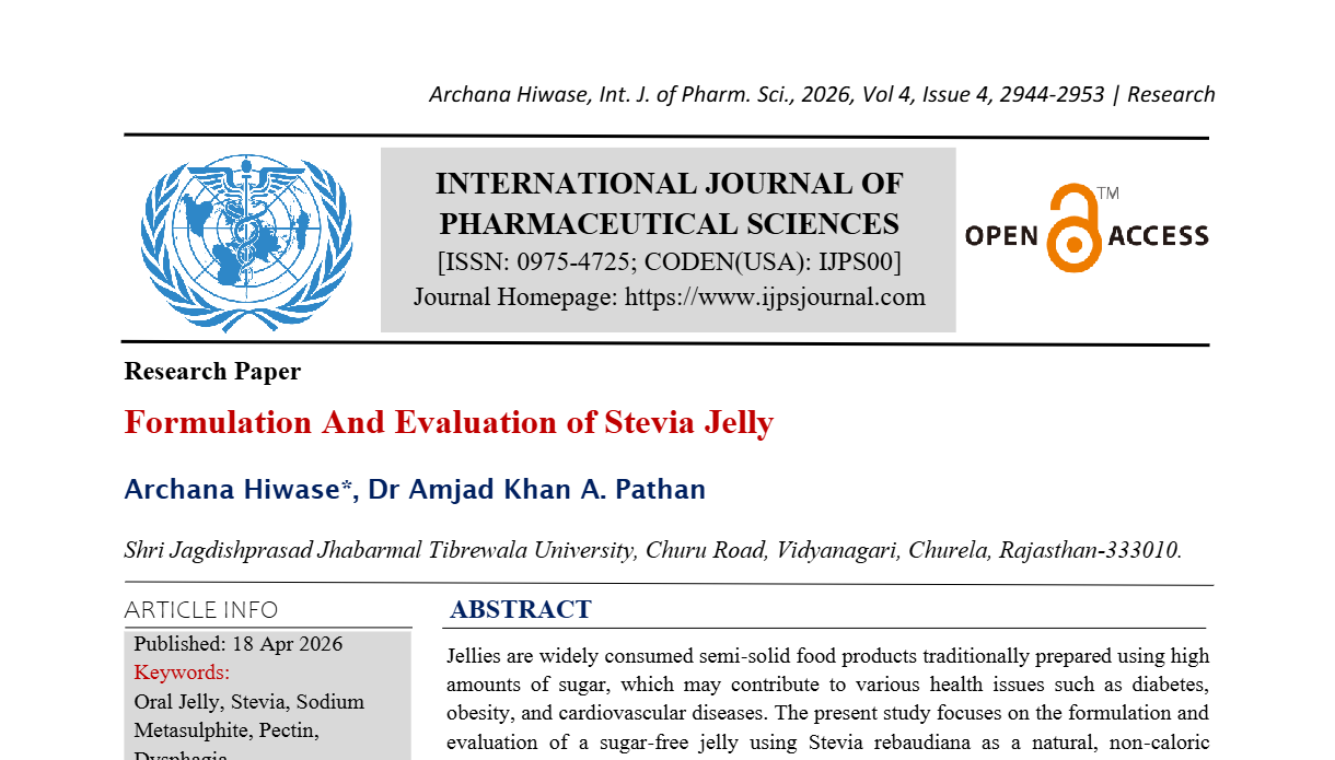 Formulation And Evaluation of Stevia Jelly | IJPS Journal