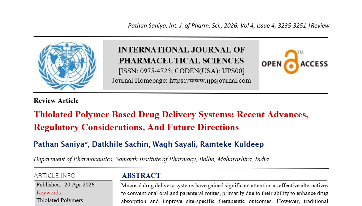 Thiolated Polymer Based Drug Delivery Systems: Recent Advances ...