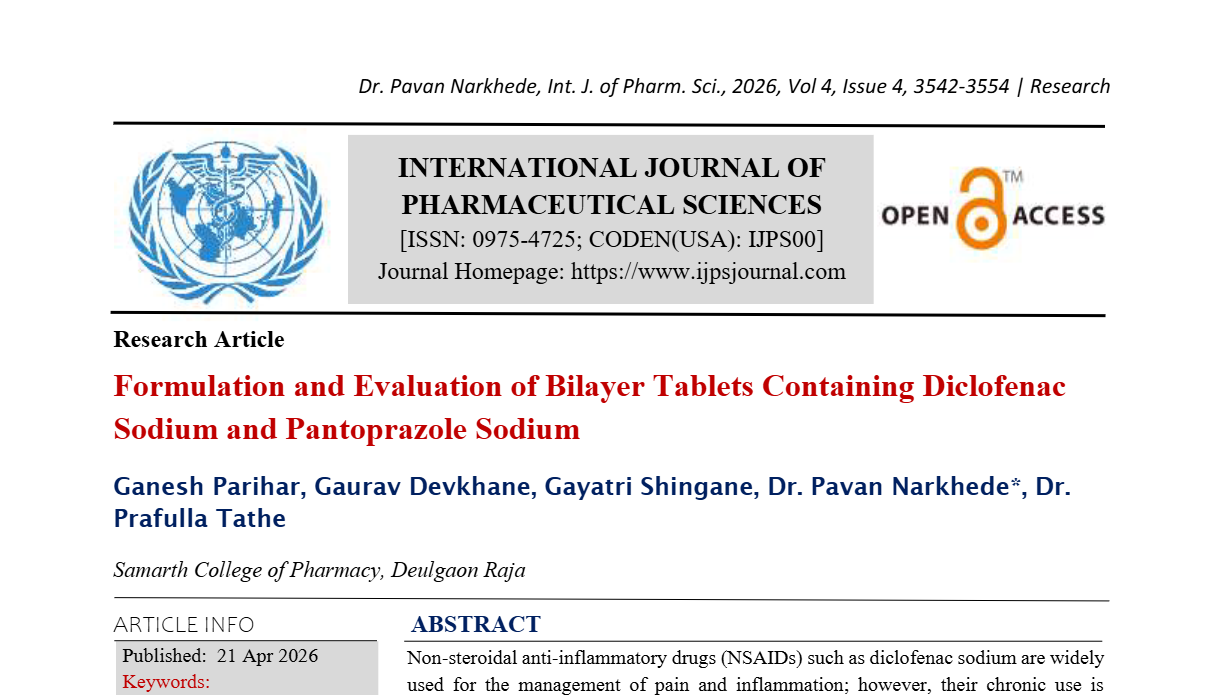 Formulation and Evaluation of Bilayer Tablets Containing Diclofenac Sodium and Pantoprazole Sodium
