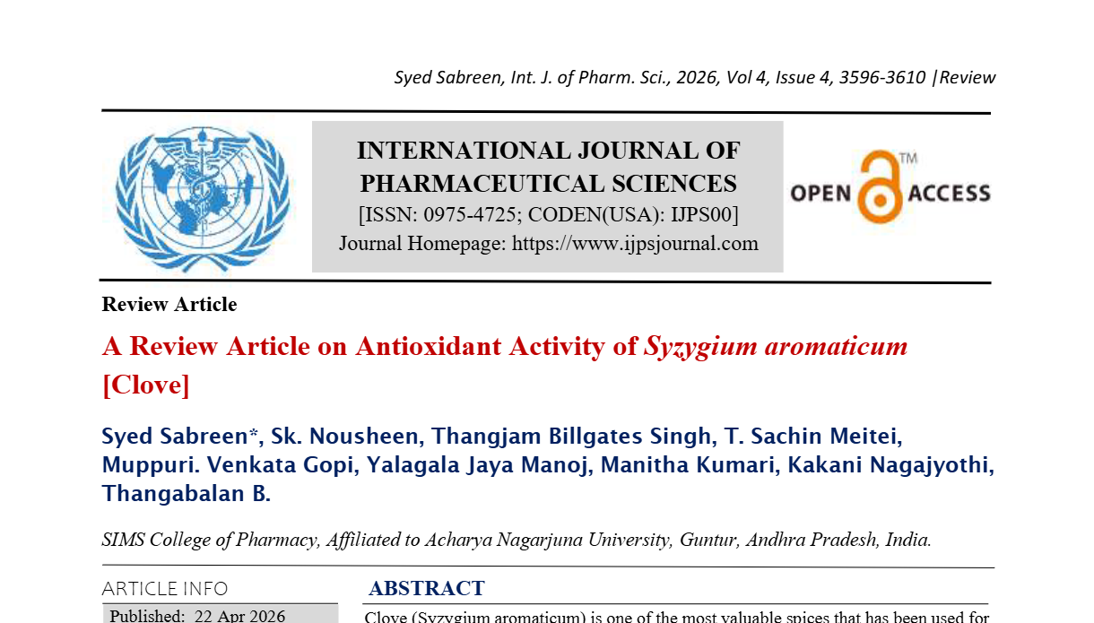 A Review Article on Antioxidant Activity of Syzygium aromaticum [Clove]