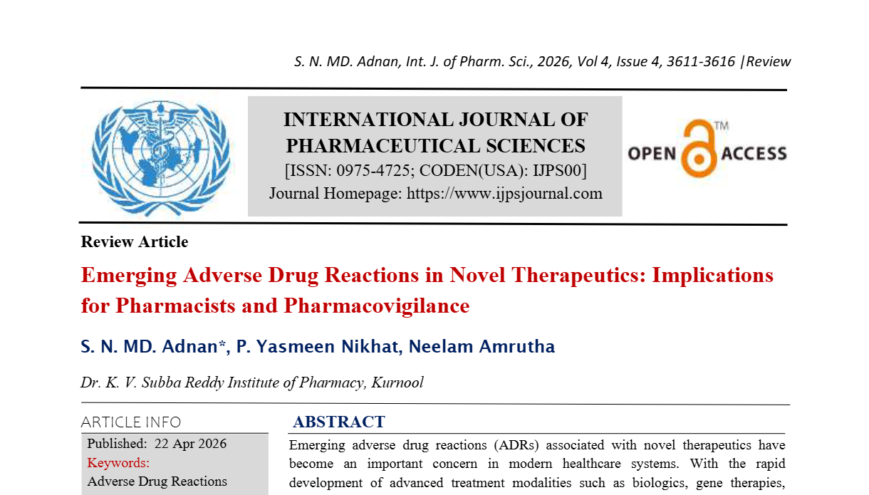 Emerging Adverse Drug Reactions in Novel Therapeutics: Implications for Pharmacists and Pharmacovigilance