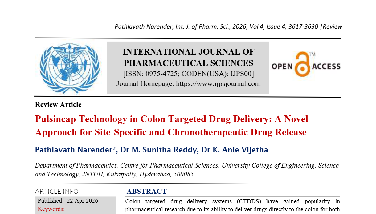 Pulsincap Technology in Colon Targeted Drug Delivery: A Novel Approach for Site-Specific and Chronotherapeutic Drug Release