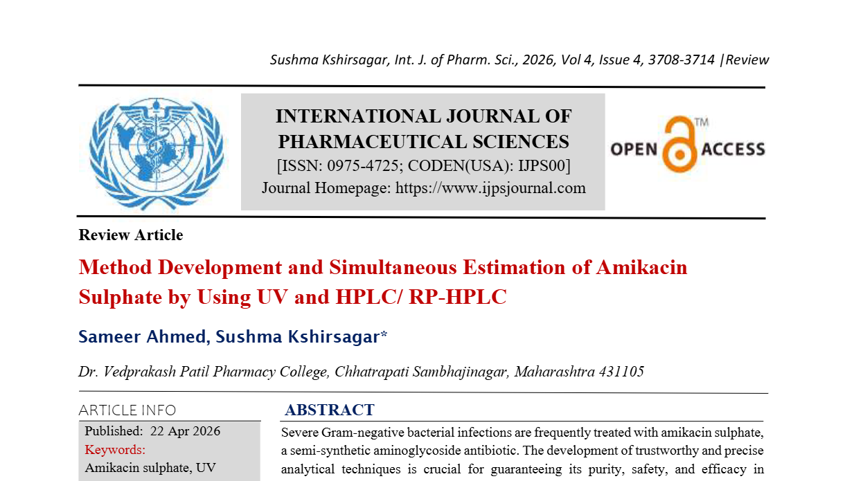 Method Development and Simultaneous Estimation of Amikacin Sulphate by Using UV and HPLC/ RP-HPLC