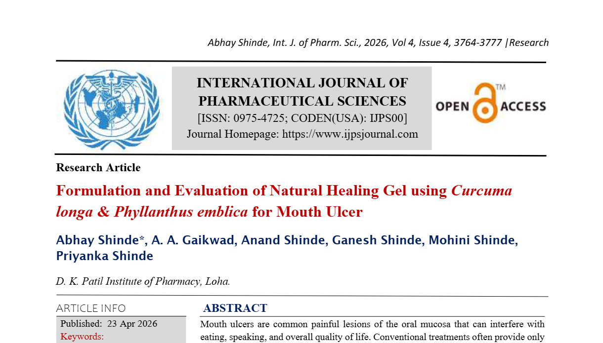 Formulation and Evaluation of Natural Healing Gel using Curcuma longa & Phyllanthus emblica for Mouth Ulcer