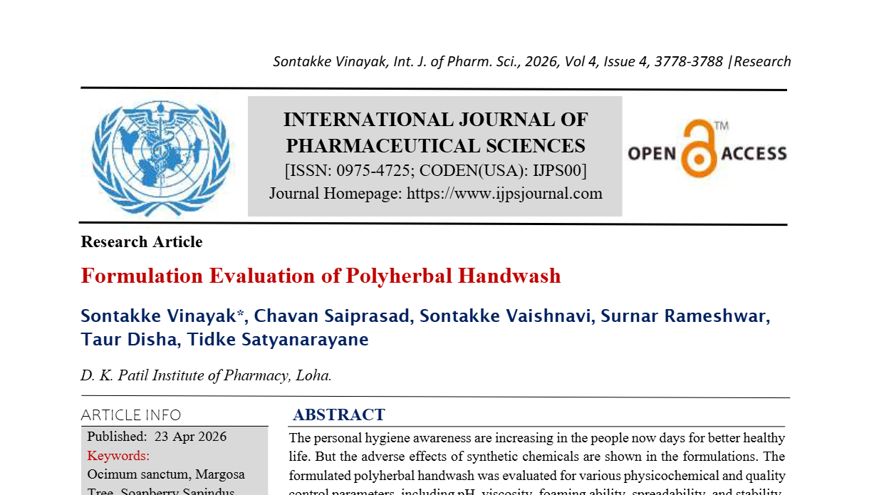 Formulation Evaluation of Polyherbal Handwash
