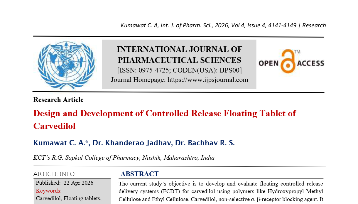 Design and Development of Controlled Release Floating Tablet of Carvedilol