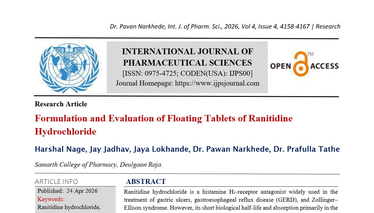 Formulation and Evaluation of Floating Tablets of Ranitidine Hydrochloride