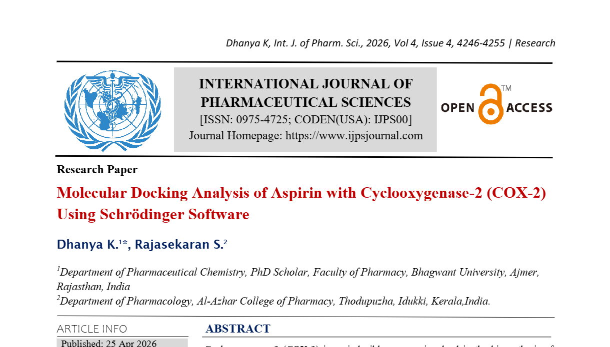 Molecular Docking Analysis of Aspirin with Cyclooxygenase-2 (COX-2) Using Schrödinger Software