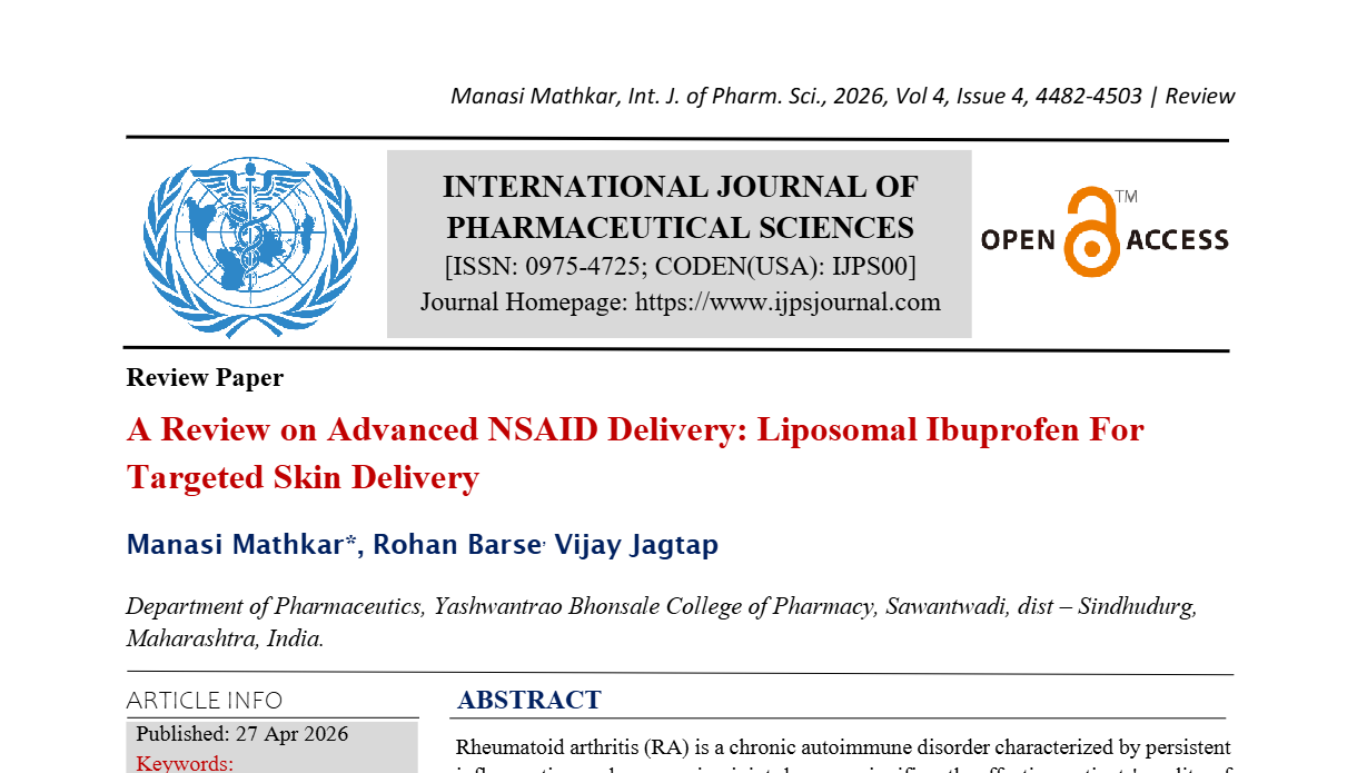 A Review on Advanced NSAID Delivery: Liposomal Ibuprofen For Targeted Skin Delivery