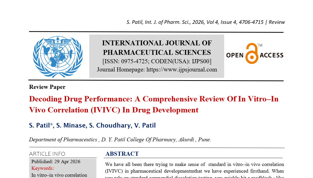 Decoding Drug Performance: A Comprehensive Review Of In Vitro–In Vivo Correlation (IVIVC) In Drug Development