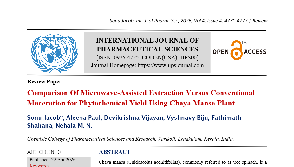 Comparison of Microwave-Assisted Extraction versus Conventional Maceration For Phytochemical using Chaya Mansa Plant