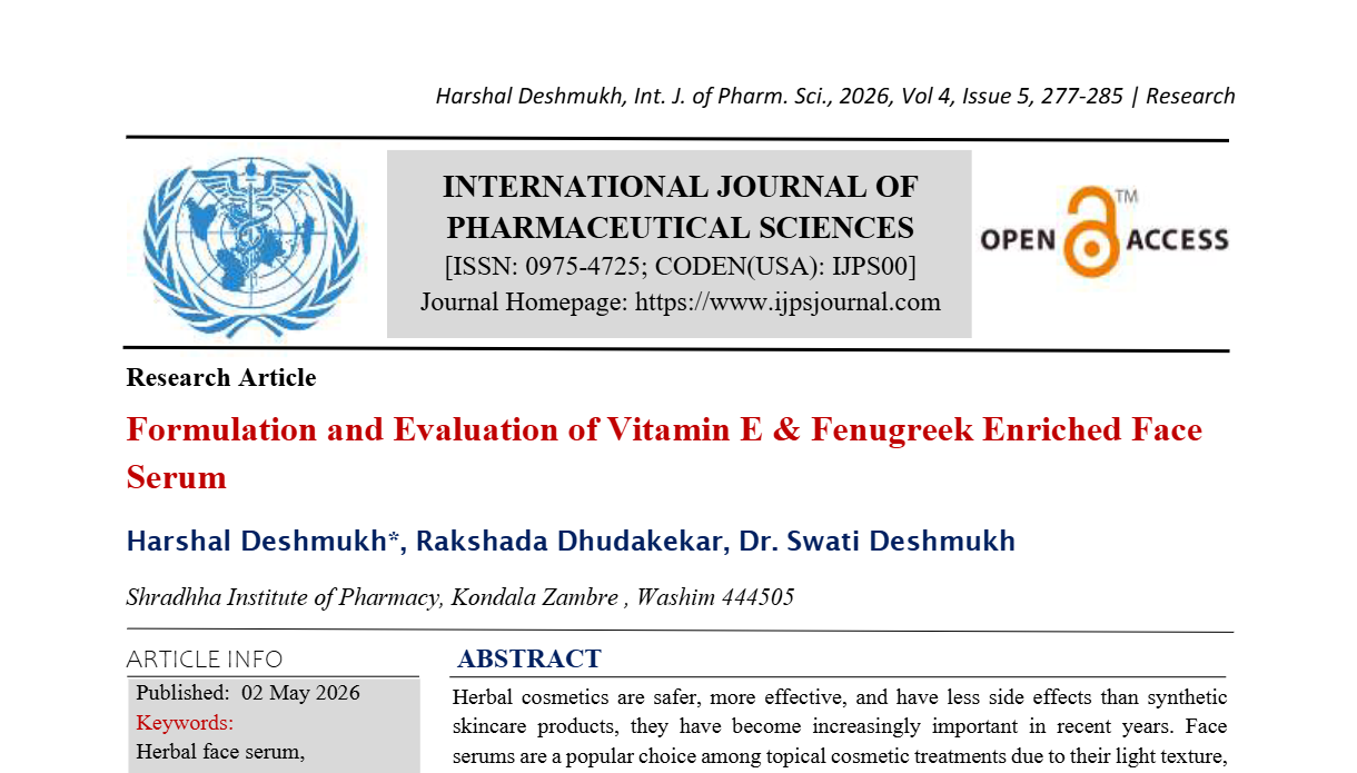 Formulation and Evaluation of Vitamin E & Fenugreek Enriched Face Serum
