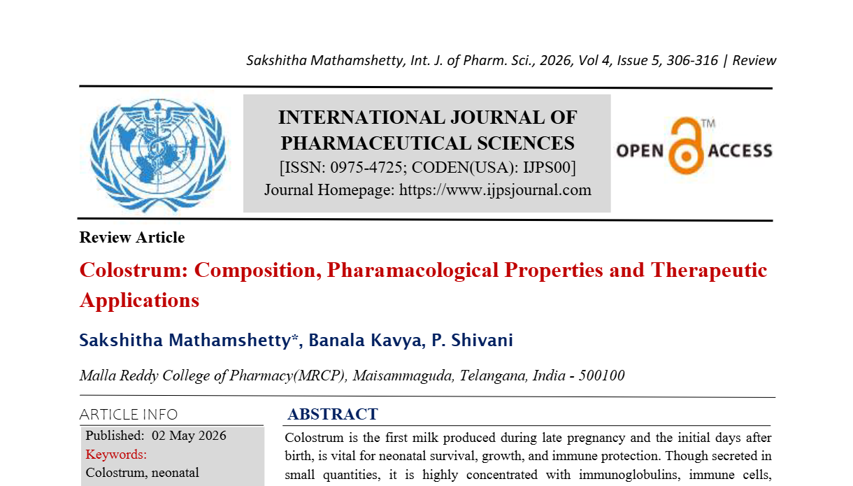 Colostrum: Composition, Pharamacological Properties and Therapeutic Applications