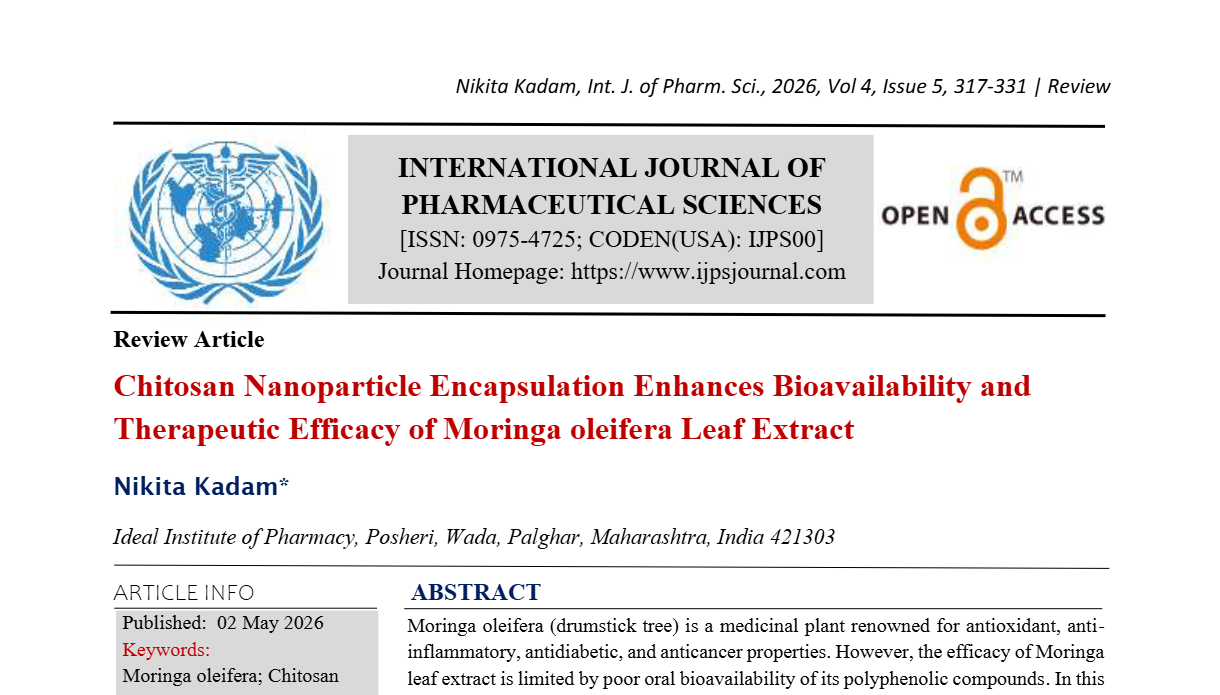 Chitosan Nanoparticle Encapsulation Enhances Bioavailability and Therapeutic Efficacy of Moringa oleifera Leaf Extract
