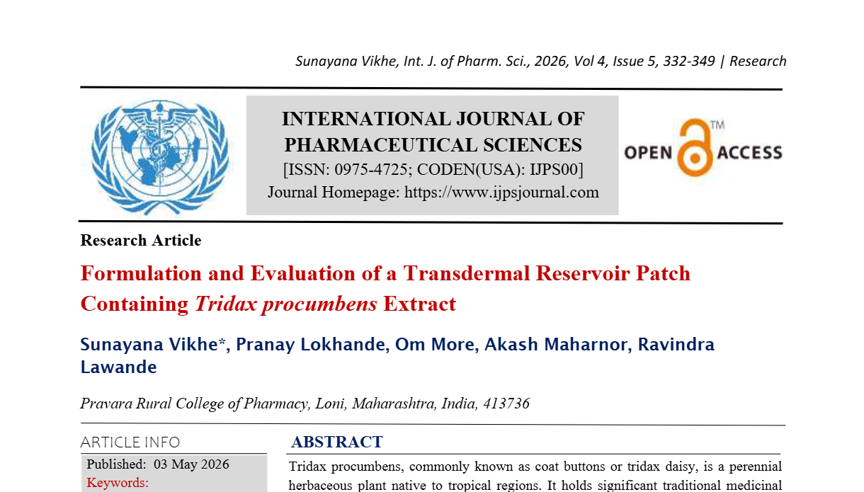 Formulation and Evaluation of a Transdermal Reservoir Patch Containing Tridax procumbens Extract