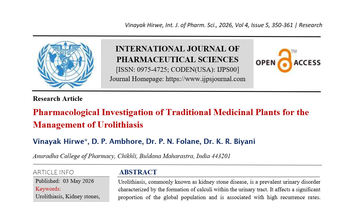 Pharmacological Investigation of Traditional Medicinal Plants for the Management of Urolithiasis