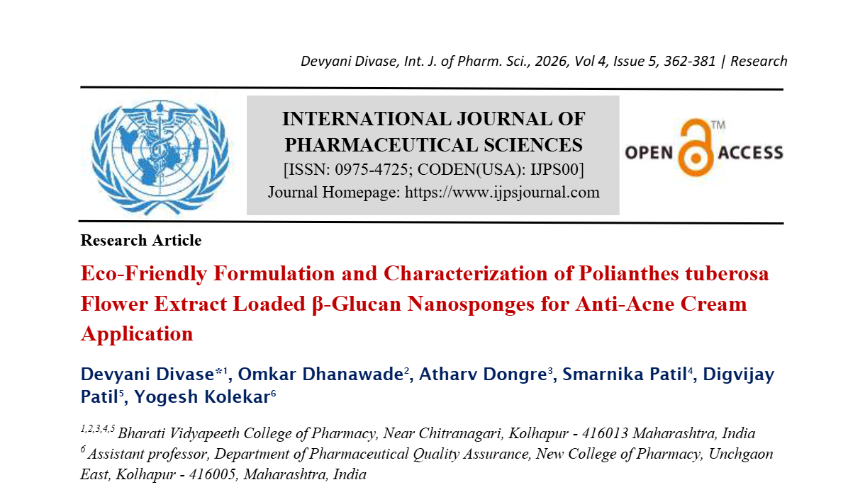 Eco-Friendly Formulation and Characterization of Polianthes tuberosa Flower Extract Loaded ?-Glucan Nanosponges for Anti-Acne Cream Application