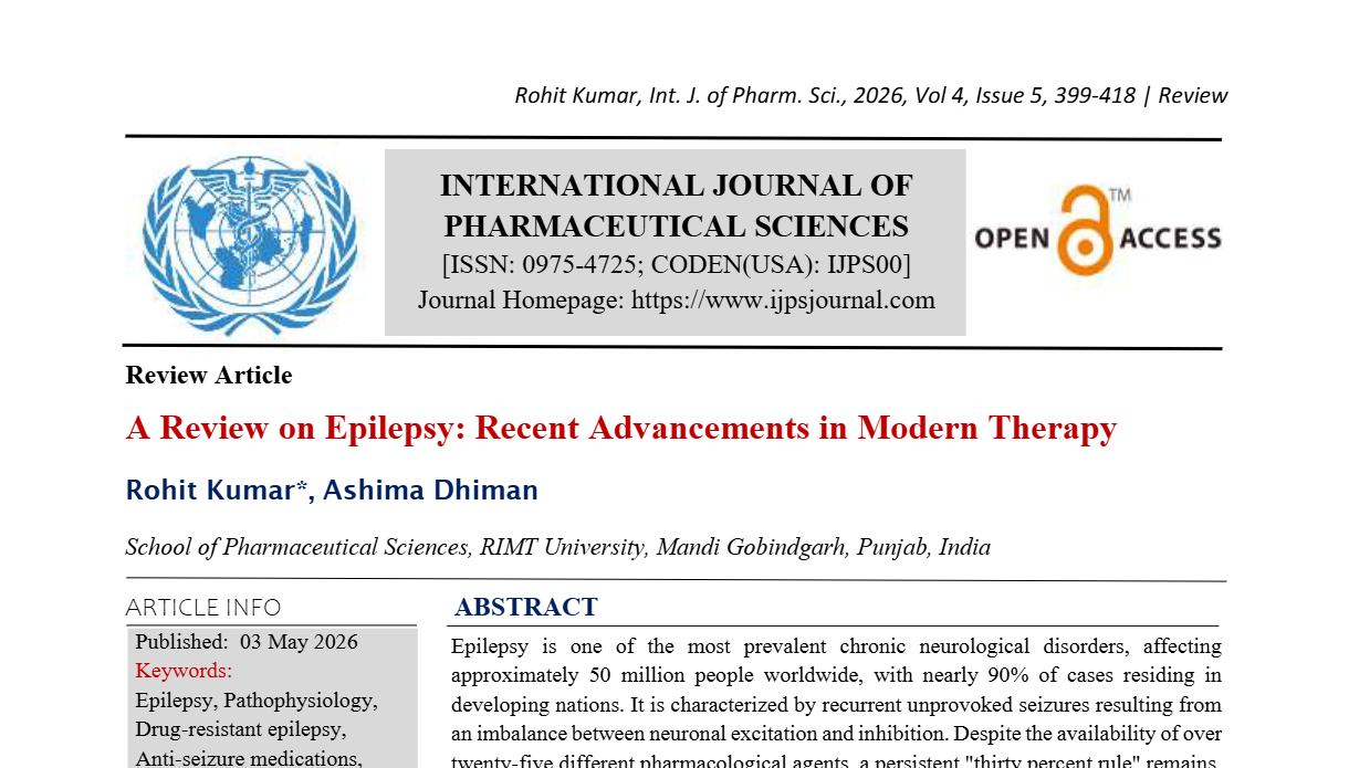 A Review on Epilepsy: Recent Advancements in Modern Therapy