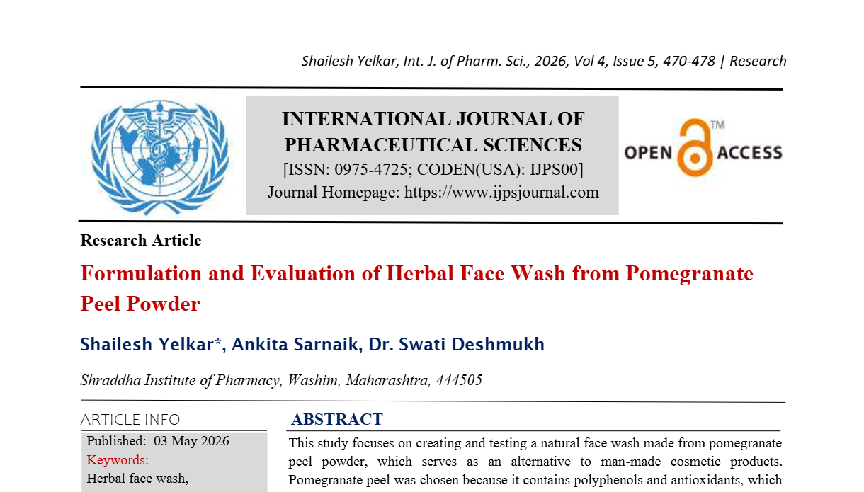 Formulation and Evaluation of Herbal Face Wash from Pomegranate Peel Powder