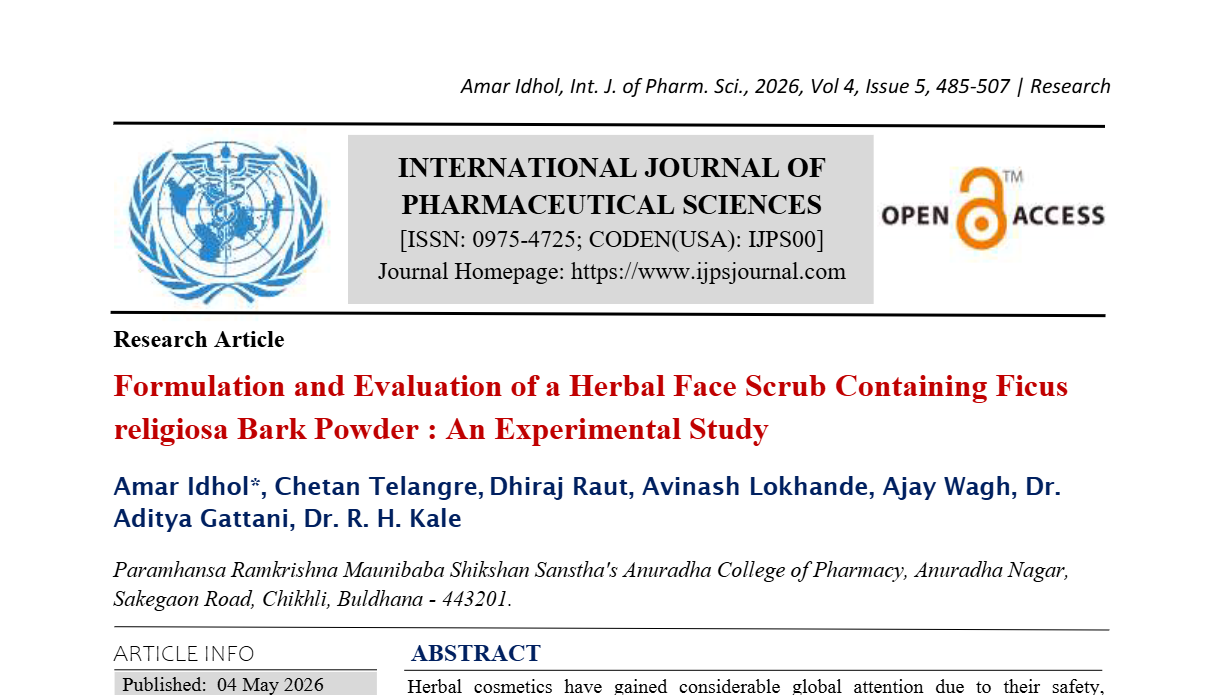 Formulation and Evaluation of a Herbal Face Scrub Containing Ficus religiosa Bark Powder : An Experimental Study