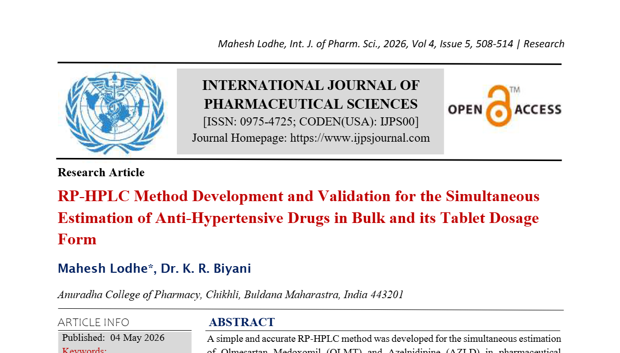 RP-HPLC Method Development and Validation for the Simultaneous Estimation of Anti-Hypertensive Drugs in Bulk and its Tablet Dosage Form