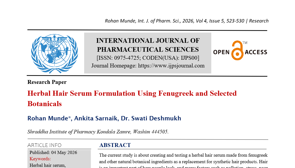 Herbal Hair Serum Formulation Using Fenugreek and Selected Botanicals