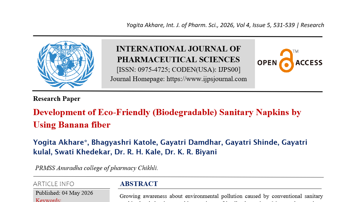 Development of Eco-Friendly (Biodegradable) Sanitary Napkins by Using Banana fiber