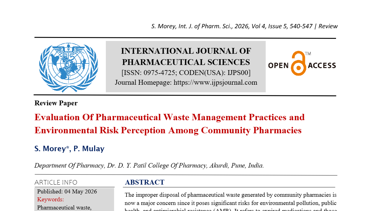 Evaluation Of Pharmaceutical Waste Management Practices and Environmental Risk Perception Among Community Pharmacies