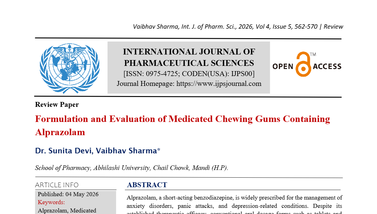 Formulation and Evaluation of Medicated Chewing Gums Containing Alprazolam