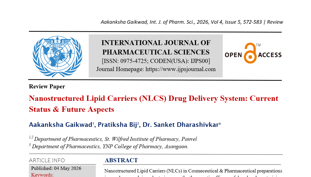 Nanostructured Lipid Carriers (NLCS) Drug Delivery System: Current Status & Future Aspects
