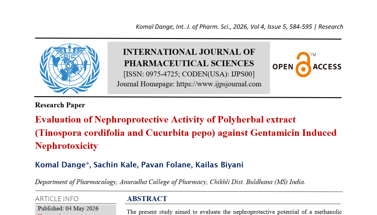 Evaluation of Nephroprotective Activity of Polyherbal extract (Tinospora cordifolia and Cucurbita pepo) against Gentamicin Induced Nephrotoxicity