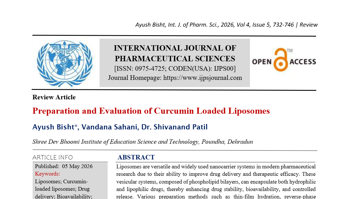 Preparation and Evaluation of Curcumin Loaded Liposomes