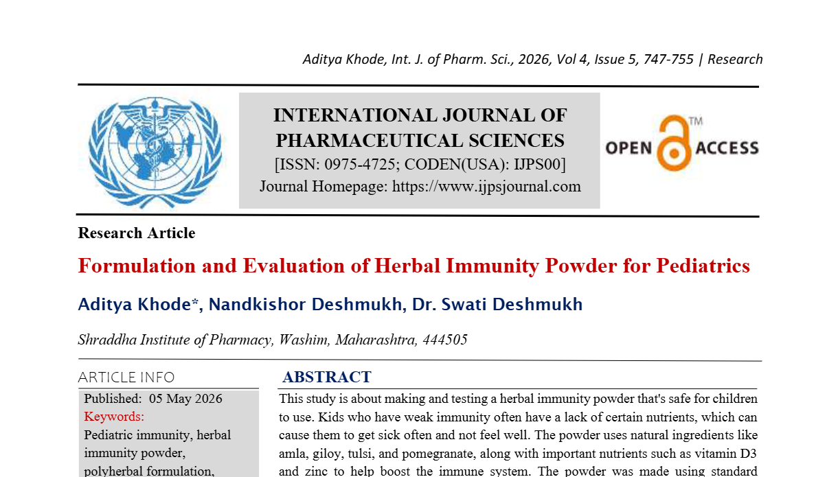 Formulation and Evaluation of Herbal Immunity Powder for Pediatrics