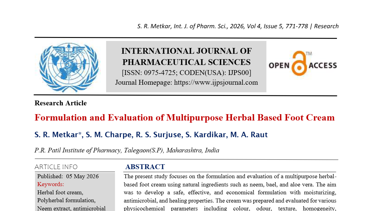 Formulation and Evaluation of Multipurpose Herbal Based Foot Cream