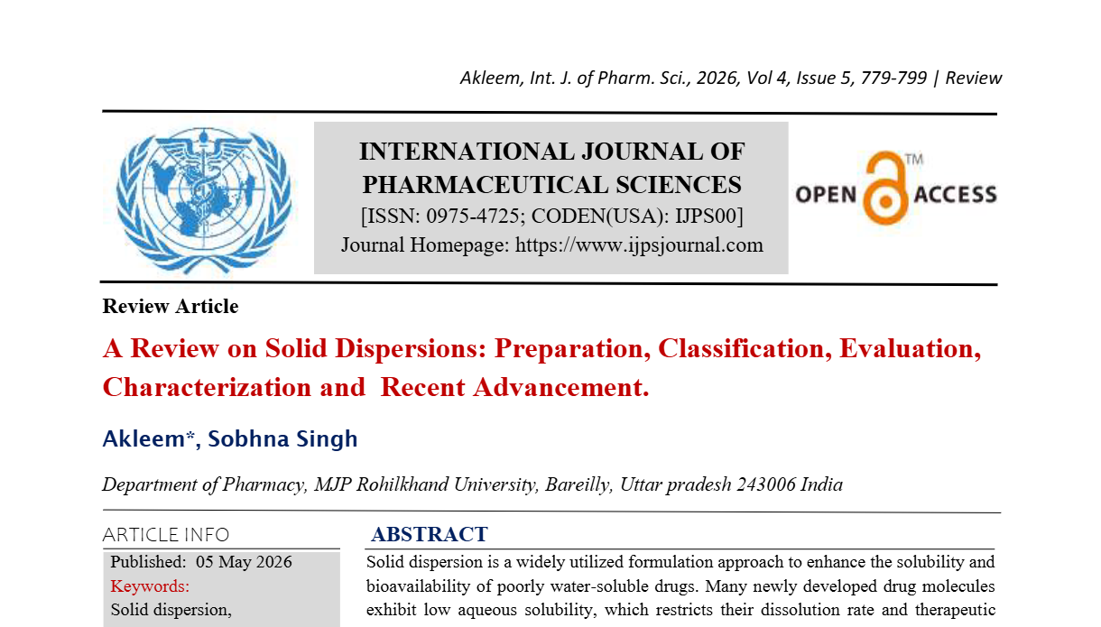 A Review on Solid Dispersions: Preparation, Classification, Evaluation, Characterization and  Recent Advancement.