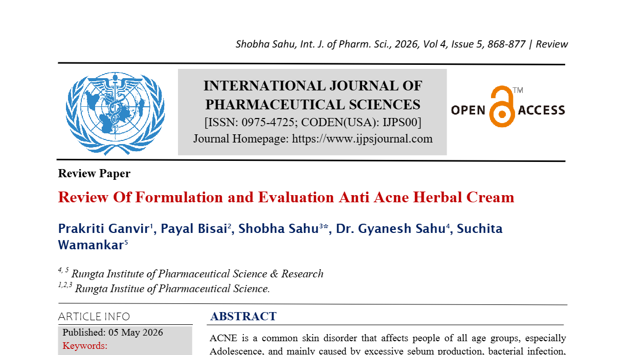 Review Of Formulation and Evaluation Anti Acne Herbal Cream