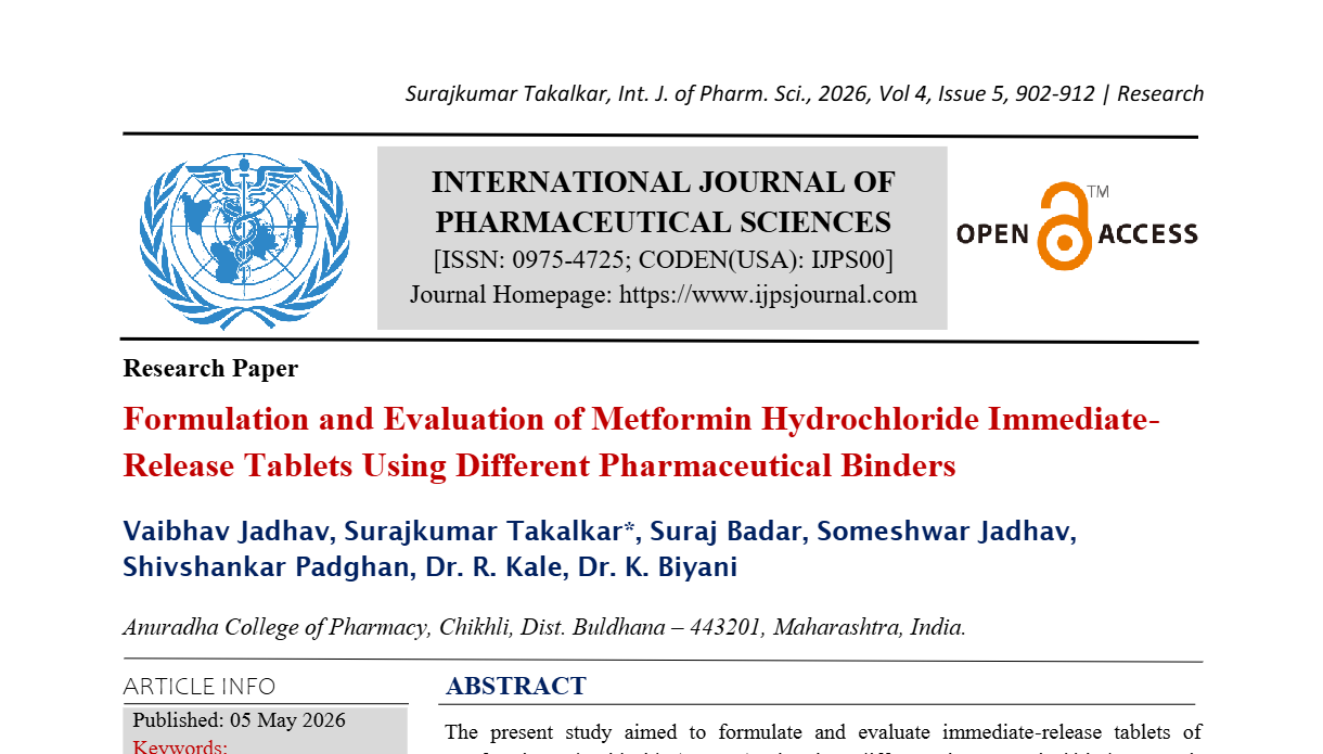 Formulation and Evaluation of Metformin Hydrochloride Immediate-Release Tablets Using Different Pharmaceutical Binders
