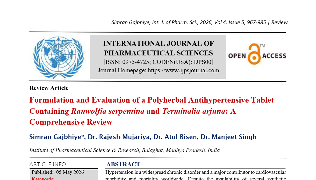 Formulation and Evaluation of a Polyherbal Antihypertensive Tablet Containing Rauwolfia serpentina and Terminalia arjuna: A Comprehensive Review