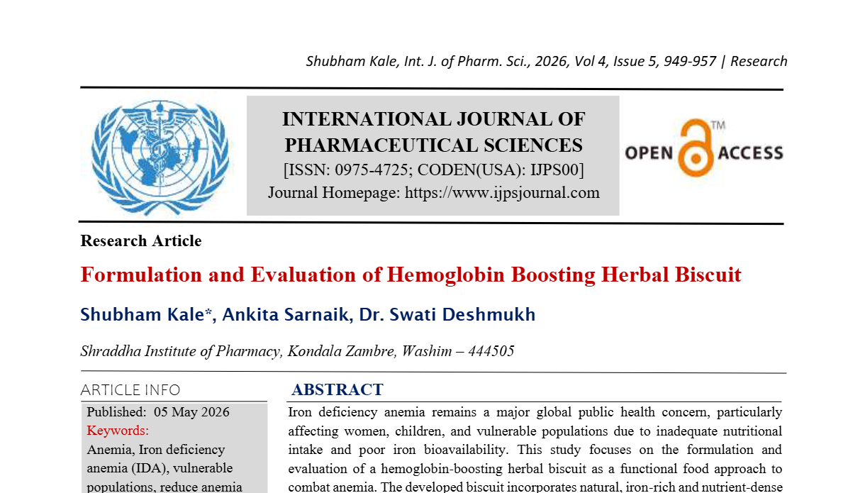 Formulation and Evaluation of Hemoglobin Boosting Herbal Biscuit