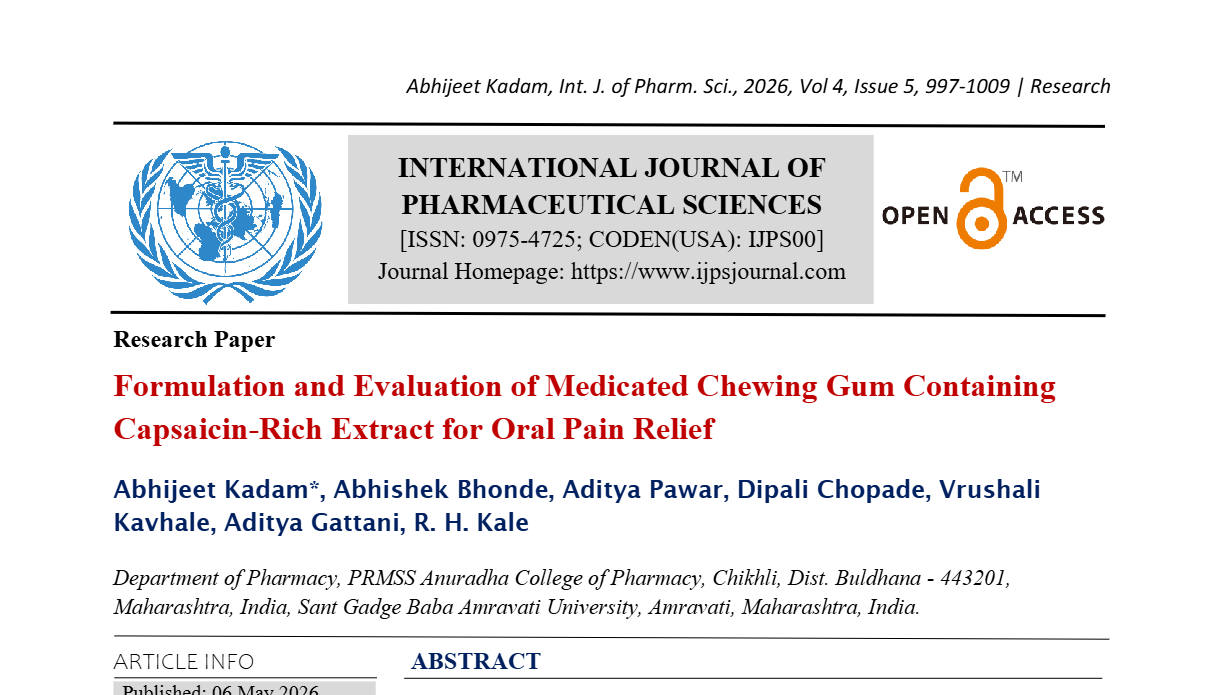 Formulation and Evaluation of Medicated Chewing Gum Containing Capsaicin-Rich Extract for Oral Pain Relief