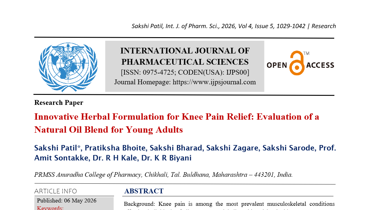 Innovative Herbal Formulation for Knee Pain Relief: Evaluation of a Natural Oil Blend for Young Adults