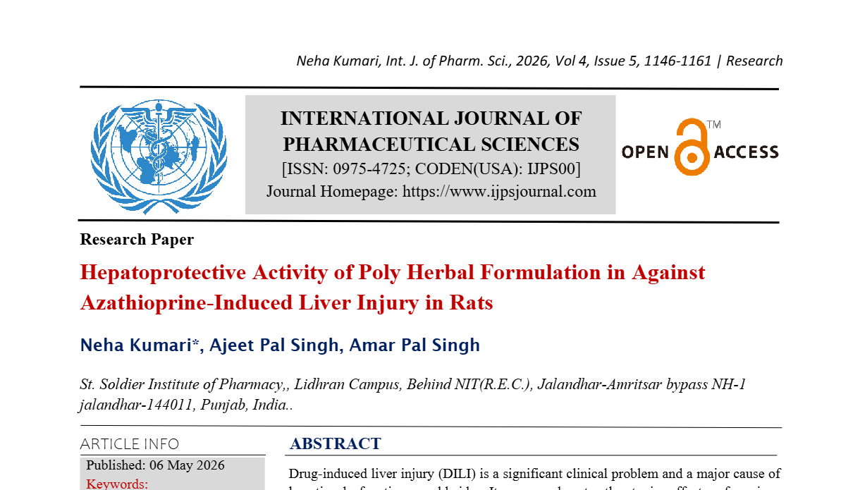 Hepatoprotective Activity of Poly Herbal Formulation in Against Azathioprine-Induced Liver Injury in Rats