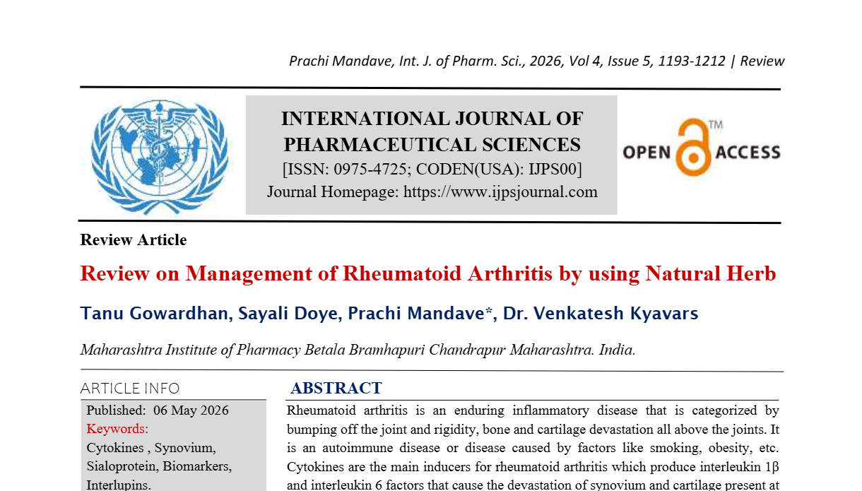 Review on Management of Rheumatoid Arthritis by using Natural Herb