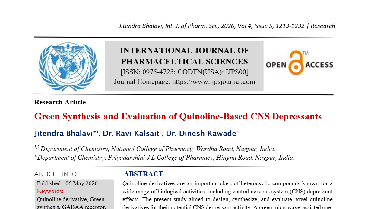 Green Synthesis and Evaluation of Quinoline-Based CNS Depressants