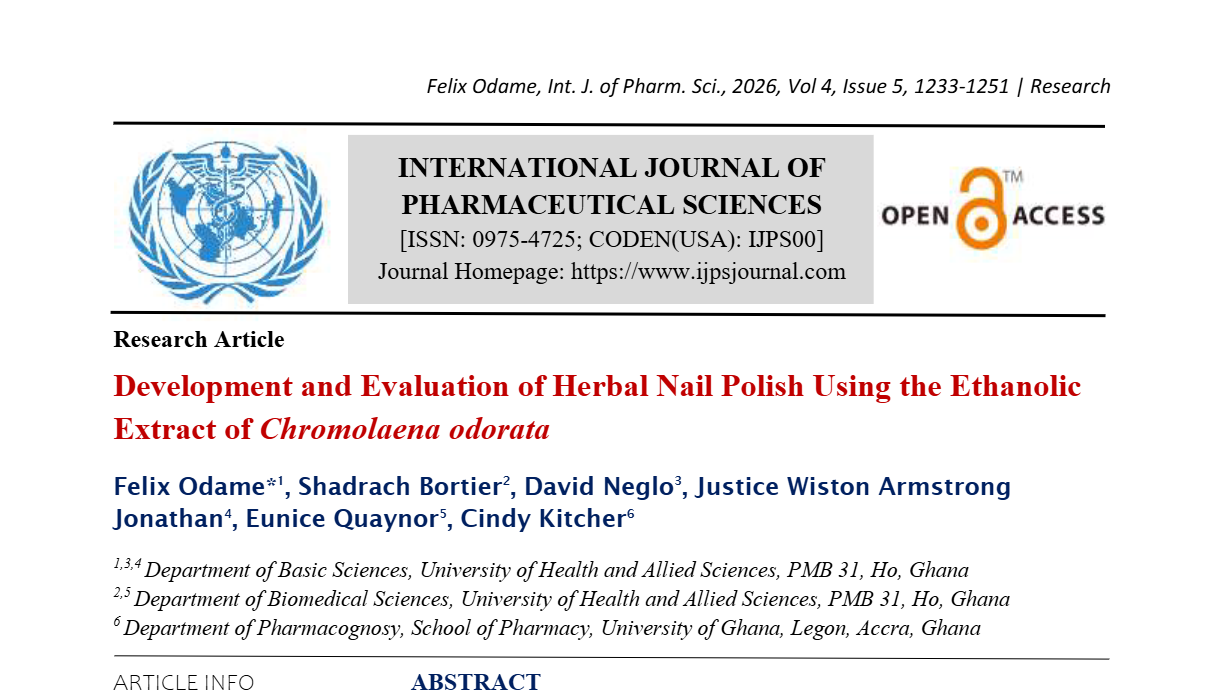 Development and Evaluation of Herbal Nail Polish Using the Ethanolic Extract of Chromolaena odorata