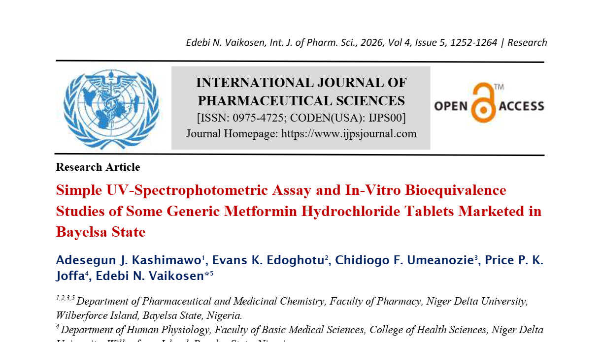 Simple UV-Spectrophotometric Assay and In-Vitro Bioequivalence Studies of Some Generic Metformin Hydrochloride Tablets Marketed in Bayelsa State