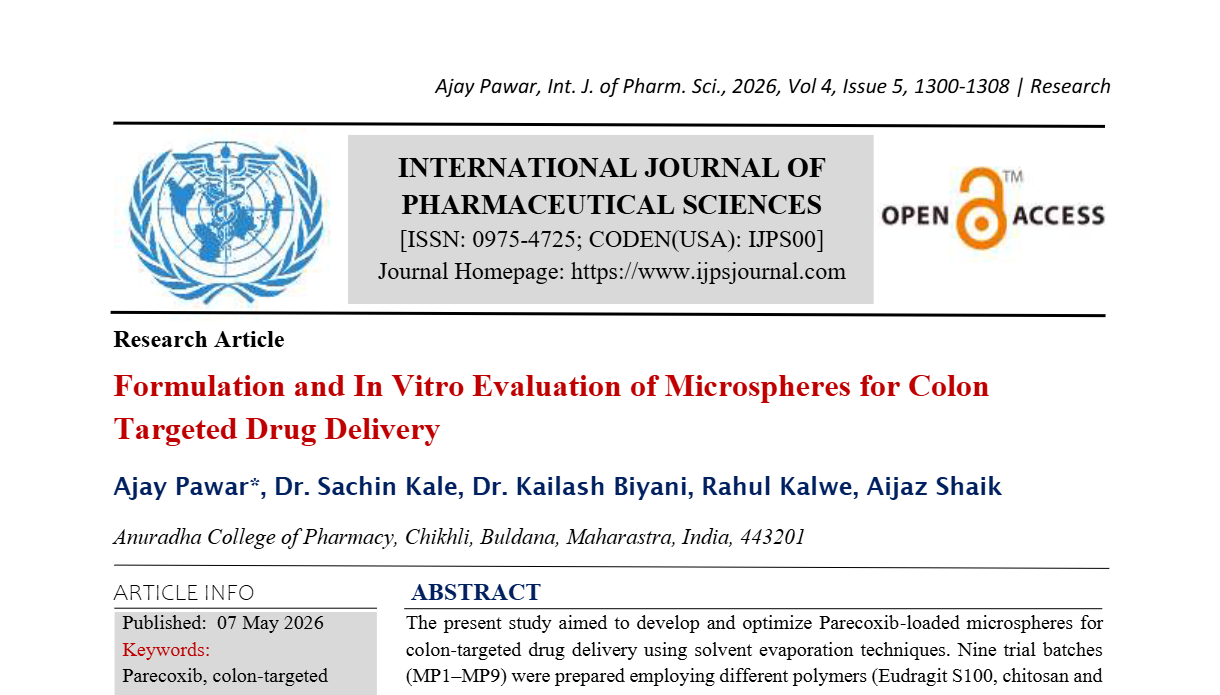 Formulation and In Vitro Evaluation of Microspheres for Colon Targeted Drug Delivery