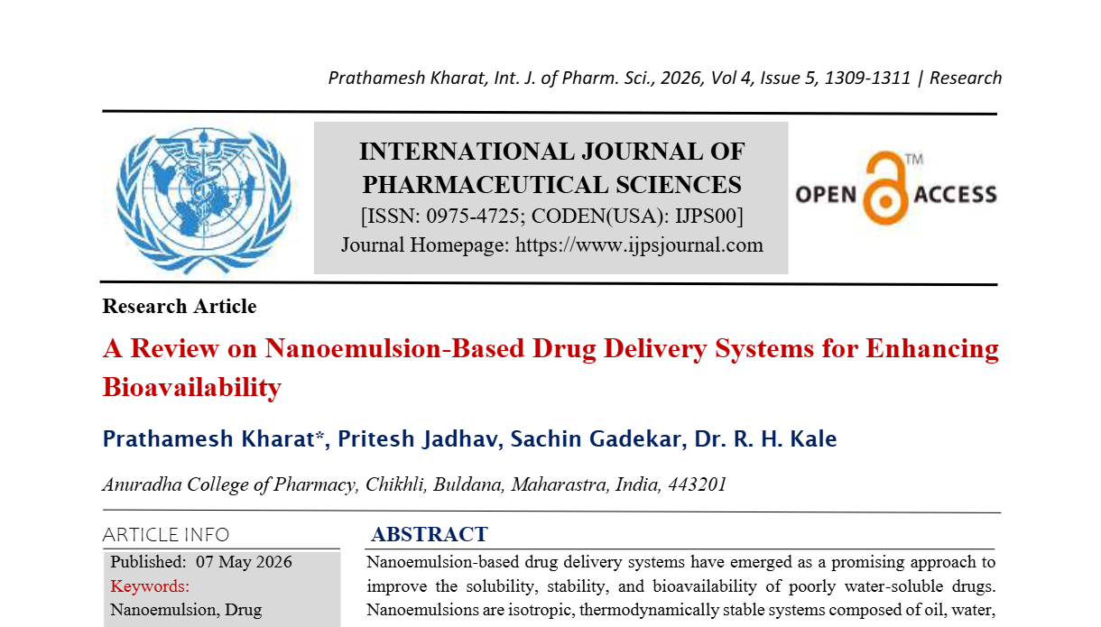 A Review on Nanoemulsion-Based Drug Delivery Systems for Enhancing Bioavailability