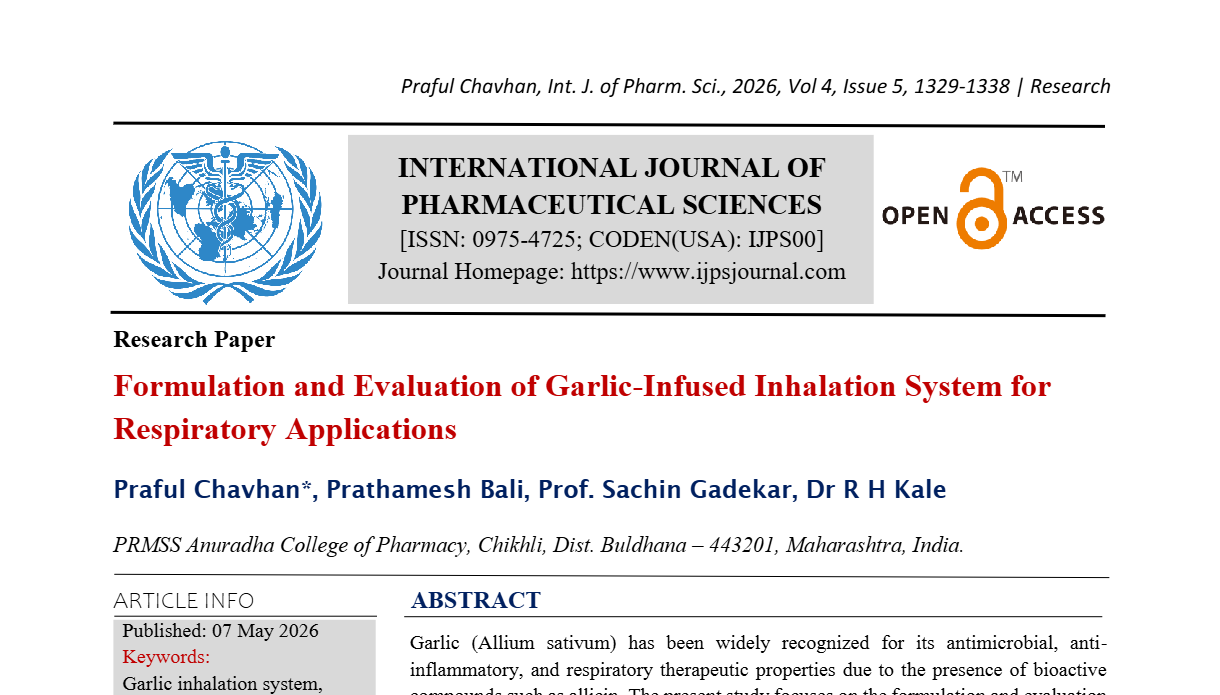 Formulation and Evaluation of Garlic-Infused Inhalation System for Respiratory Applications